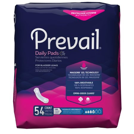 Prevail Moderate Absorbency Long Length Bladder Control Pad, 108 Count