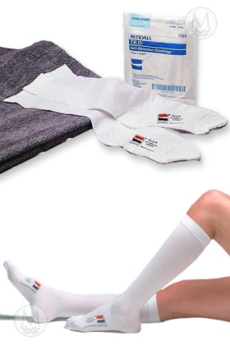 Covidien 7115 Ted Knee Anti Embolism Stockings MED/REG Length White, (one pair)